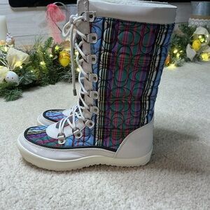 Coach Y2K Peggey Colorful Patterned Lace-Up Boots